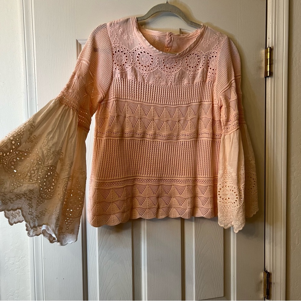 V Christine Fairycore Crochet Top With Eyelet Lace Bell‎ Sleeves
